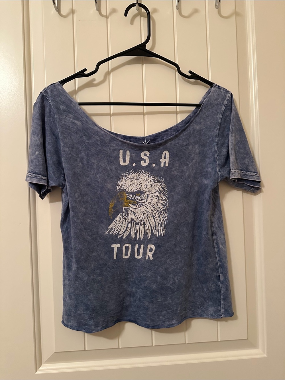 Women's Blue Washed USA Eagle Graphic Scoop Neck Tee